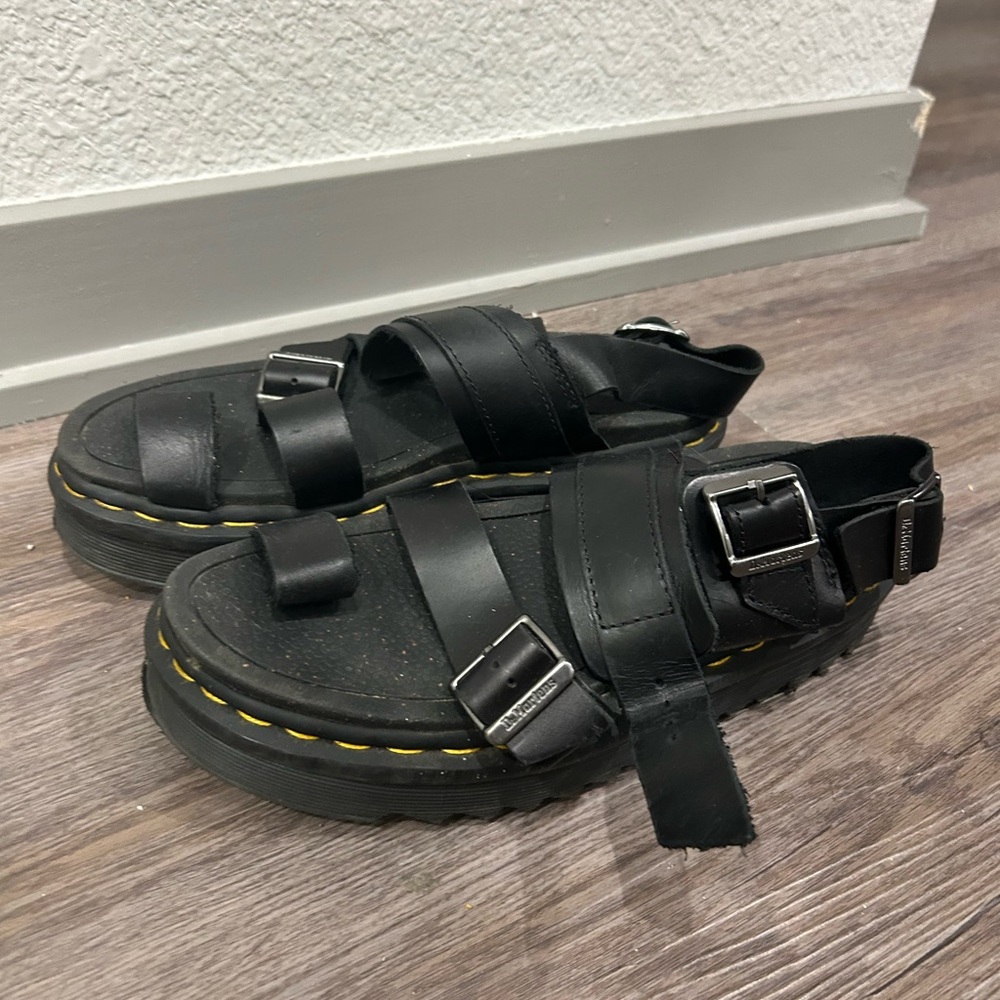 Dr. Martens Black Sandals with Yellow Stitching